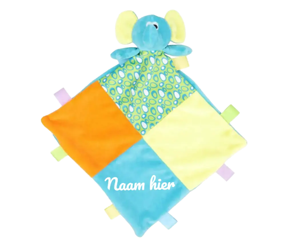 Knuffeldoek Olifant met kleuren - Eigen naam - de Bedrukwinkel