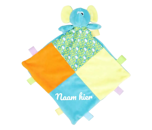 Knuffeldoek Olifant met kleuren - Eigen naam - de Bedrukwinkel