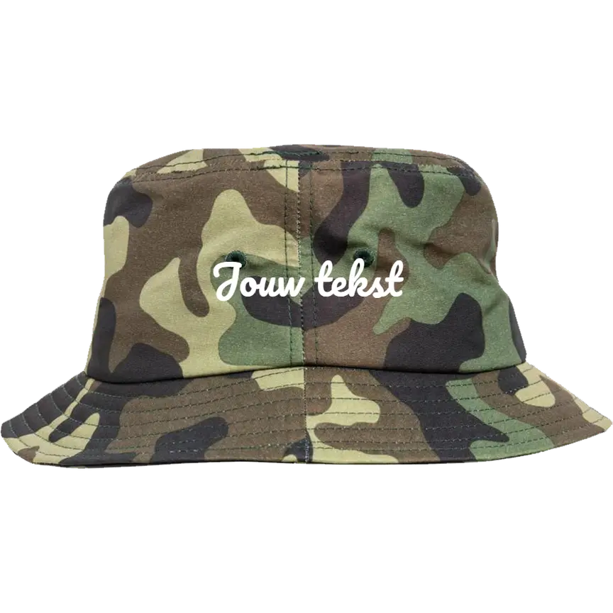 Camo Buckethat met tekst de Bedrukwinkel