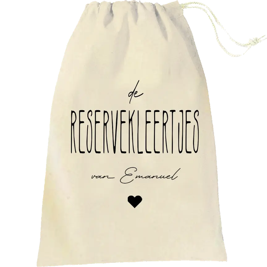 Bewaarzak "Reservekleertjes van" de Bedrukwinkel