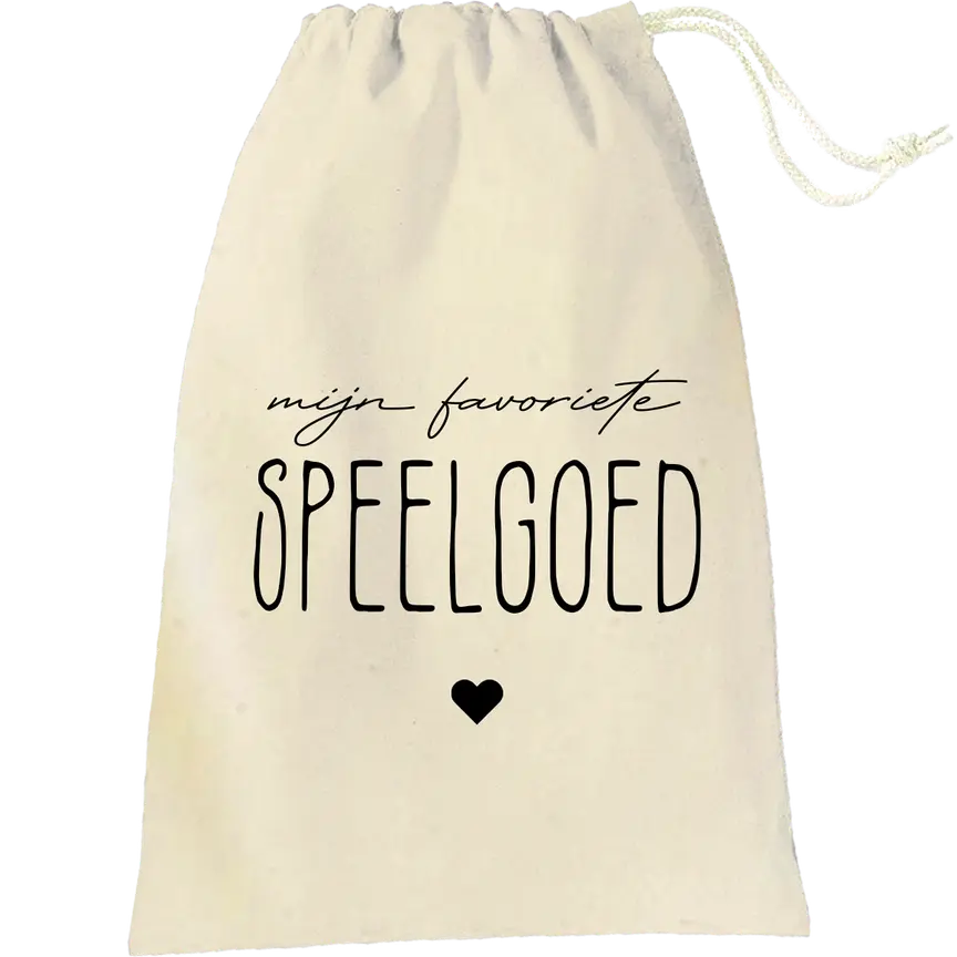 Bewaarzak "Favoriete speelgoed" de Bedrukwinkel