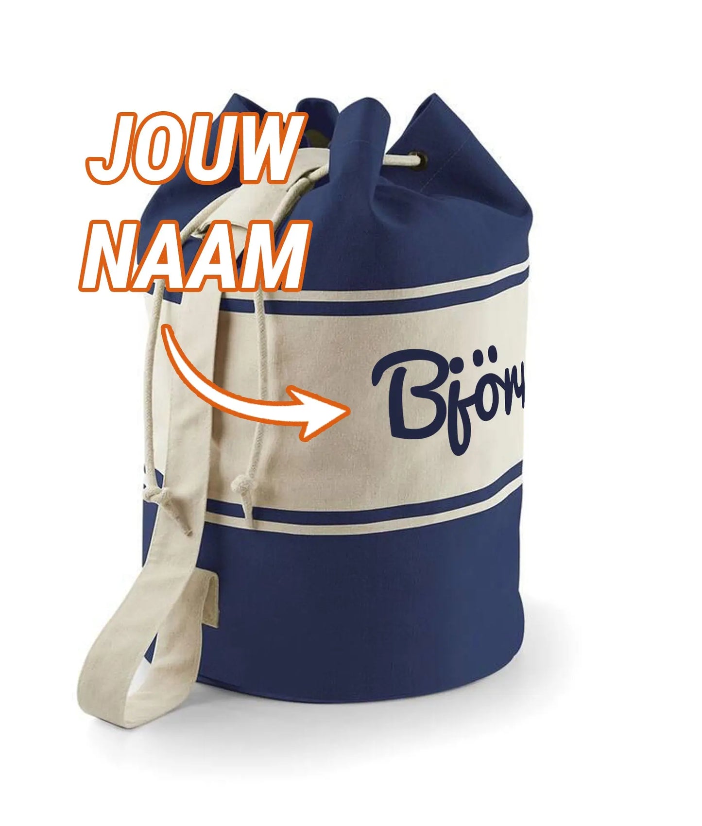 Canvas Duffle Bag Navy met gratis naam de Bedrukwinkel