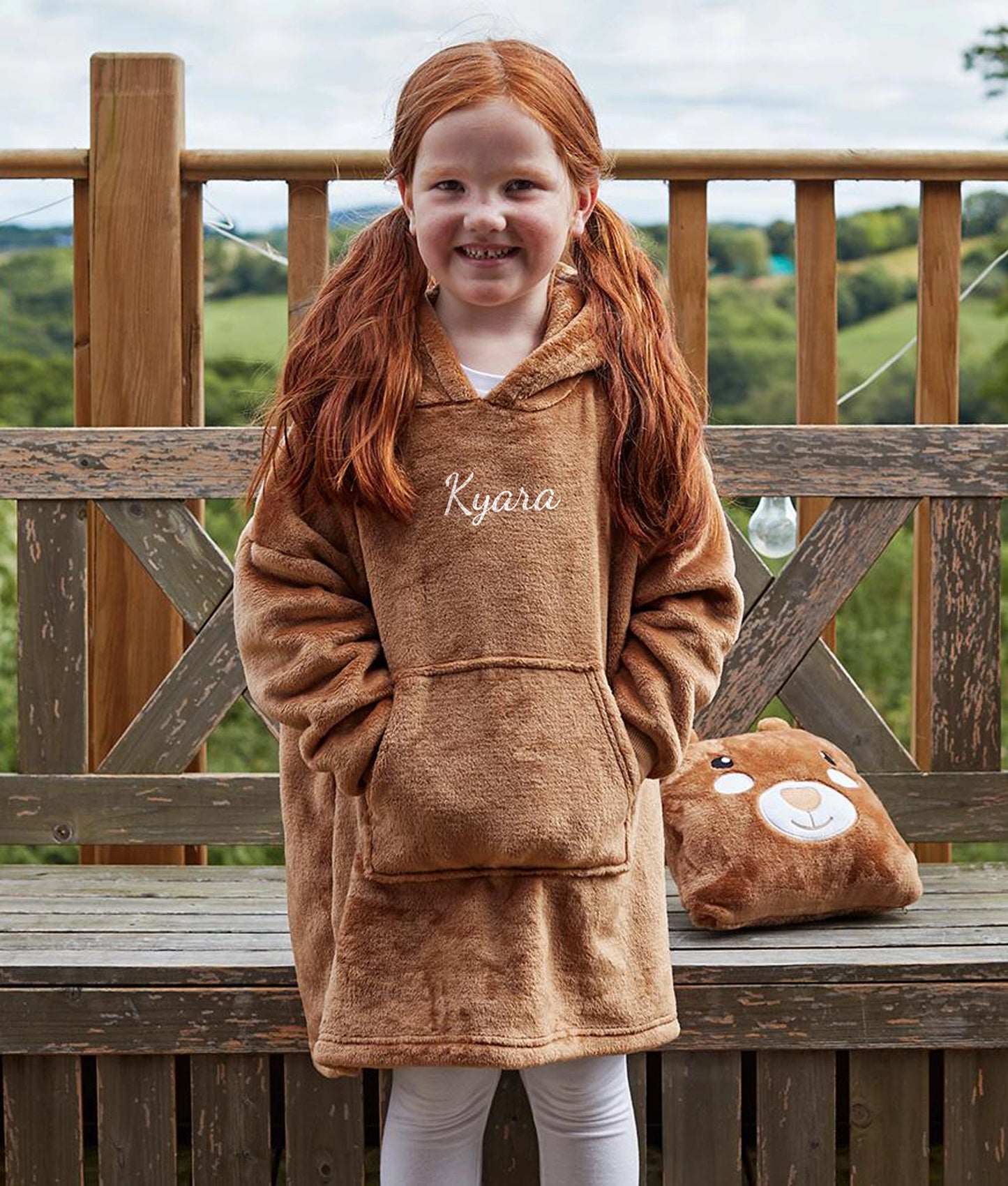 Dieren Hoodie Fleece Deken Kids met kussen en bedrukking de Bedrukwinkel