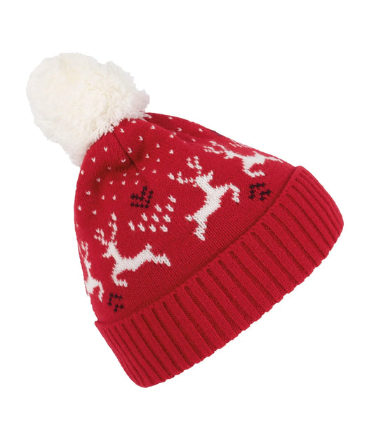 Gebreide kerstmuts met rendieren de Bedrukwinkel