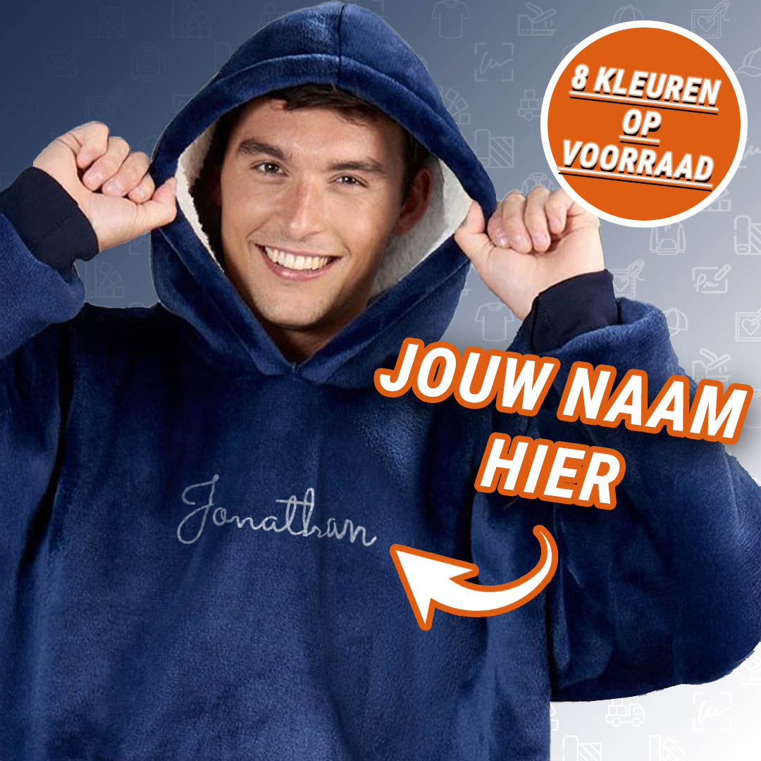 Hoodie Fleece Deken met naam de Bedrukwinkel