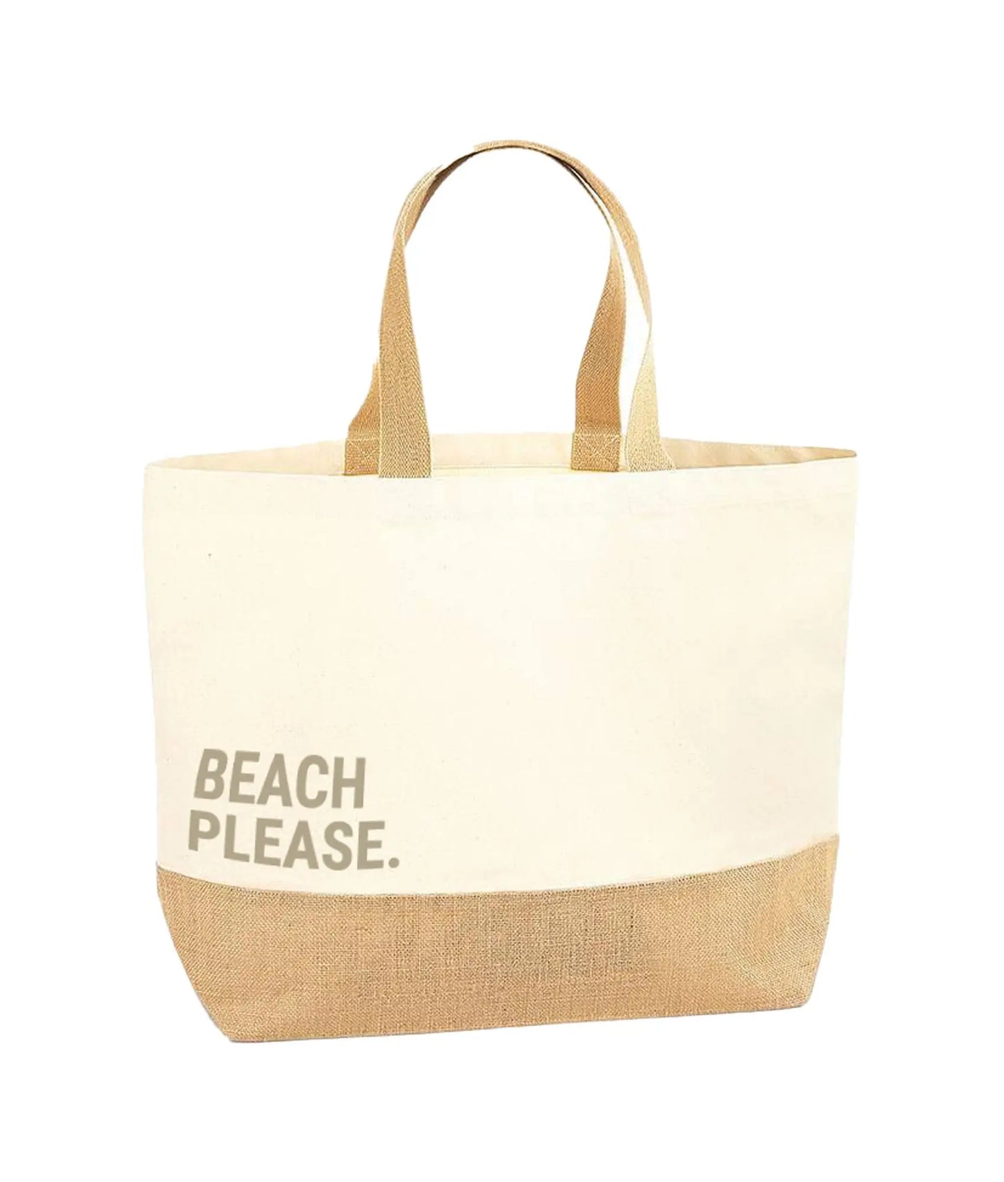 Jute Strandtas "Beach Please." de Bedrukwinkel