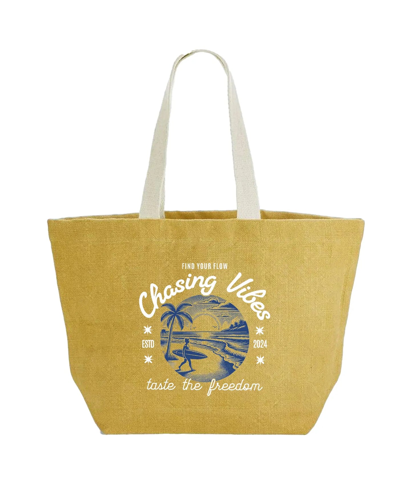 Jute strandtas met print de Bedrukwinkel