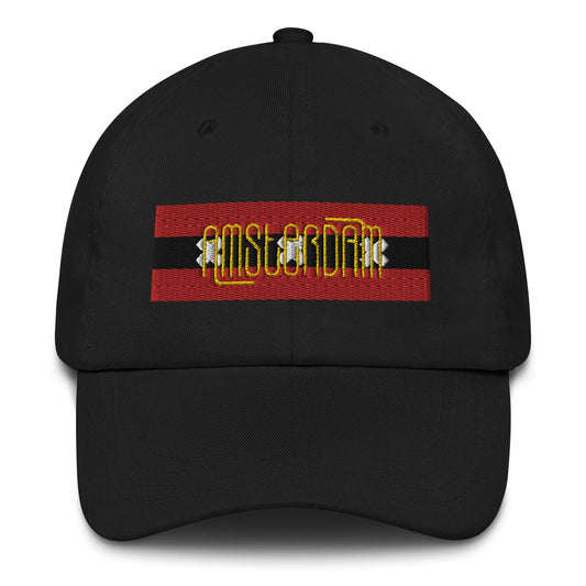 6-panel cap geborduurd met vlag en tekst AMSTERDAM de Bedrukwinkel