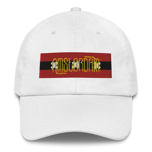 6-panel cap geborduurd met vlag en tekst AMSTERDAM de Bedrukwinkel