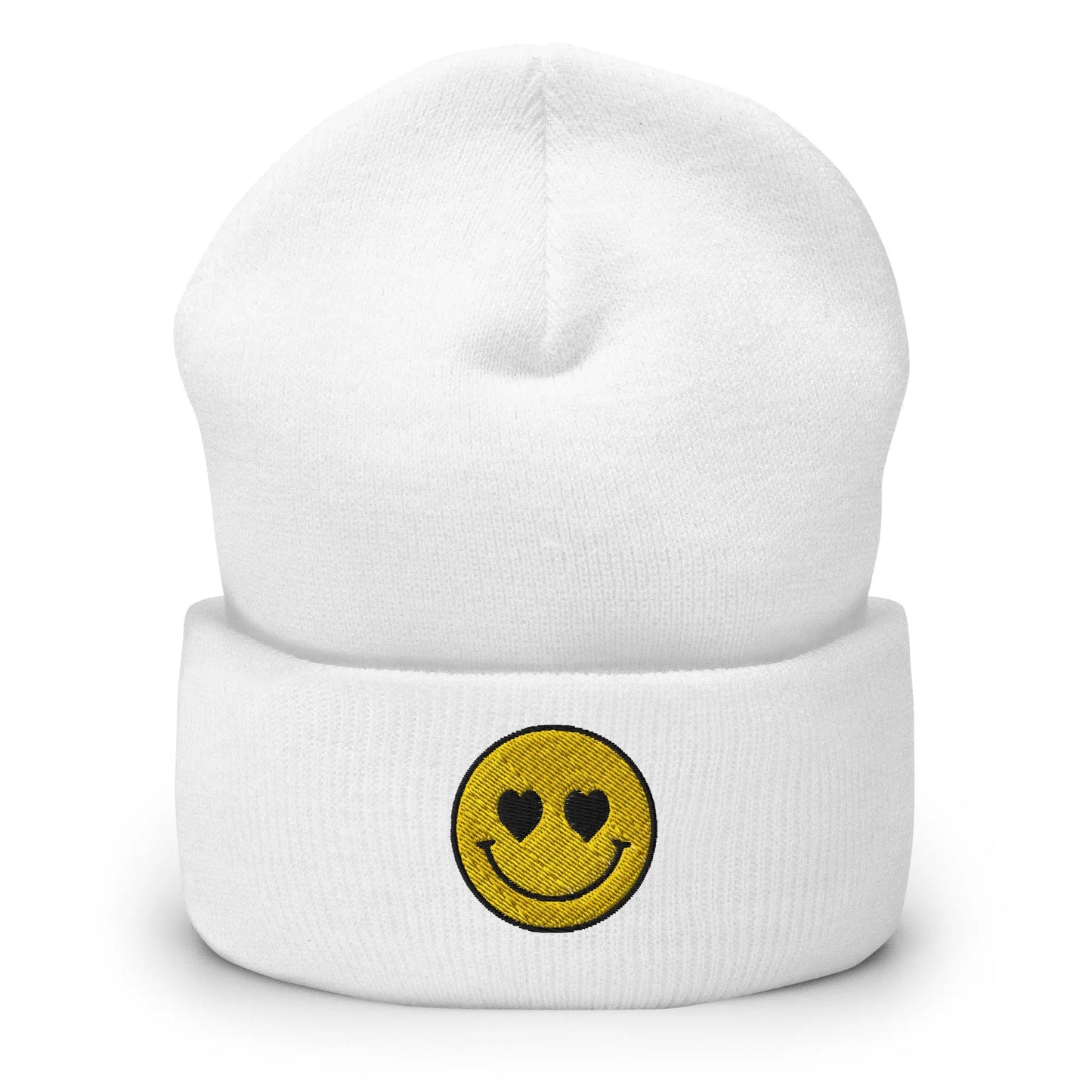 Beanie geborduurd met hartjesogen smiley - de Bedrukwinkel