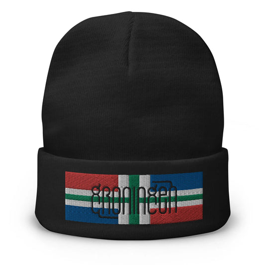 Beanie met geborduurde vlag en tekst GRONINGEN de Bedrukwinkel