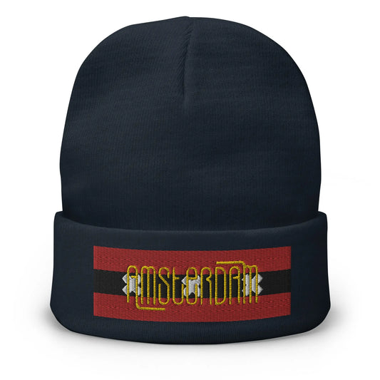 Beanie met geborduurde vlag en tekst AMSTERDAM de Bedrukwinkel