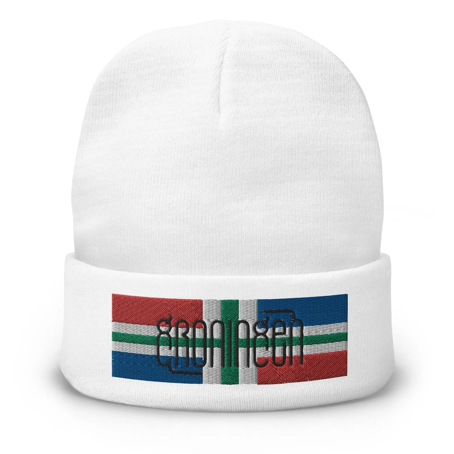Beanie met geborduurde vlag en tekst GRONINGEN de Bedrukwinkel