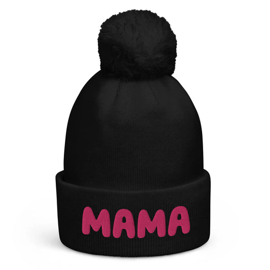 Pompon beanie met borduring MAMA de Bedrukwinkel