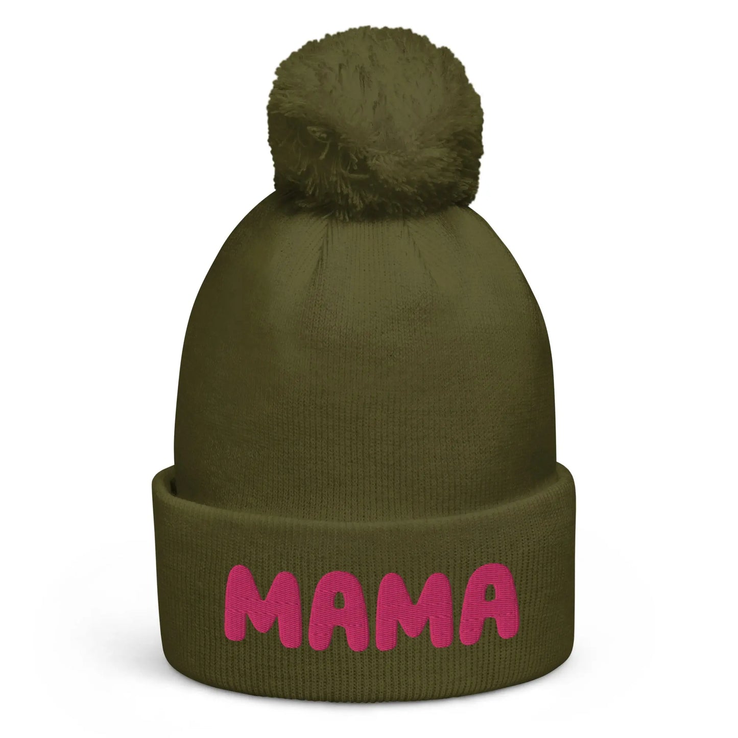 Pompon beanie met borduring MAMA de Bedrukwinkel