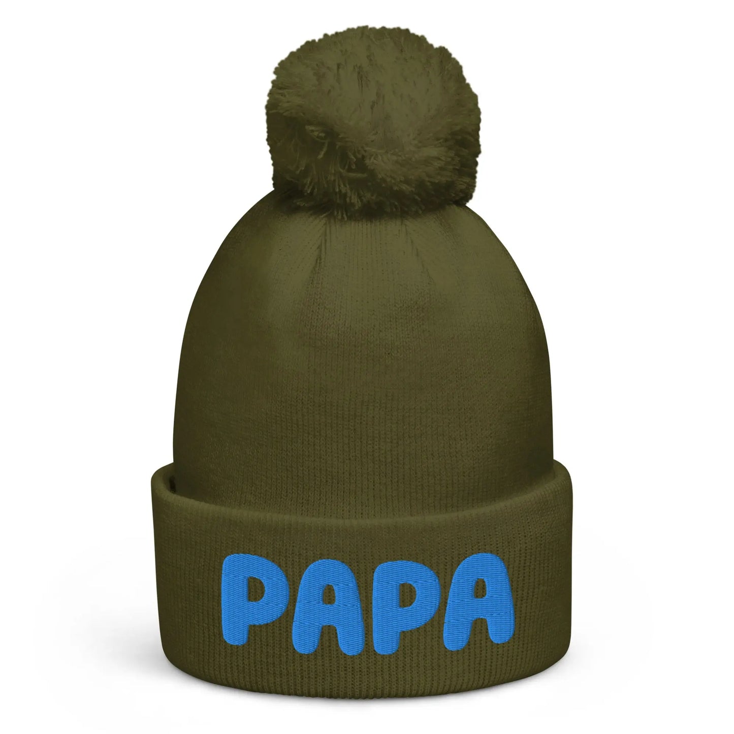 Pompon beanie geborduurd met tekst PAPA de Bedrukwinkel