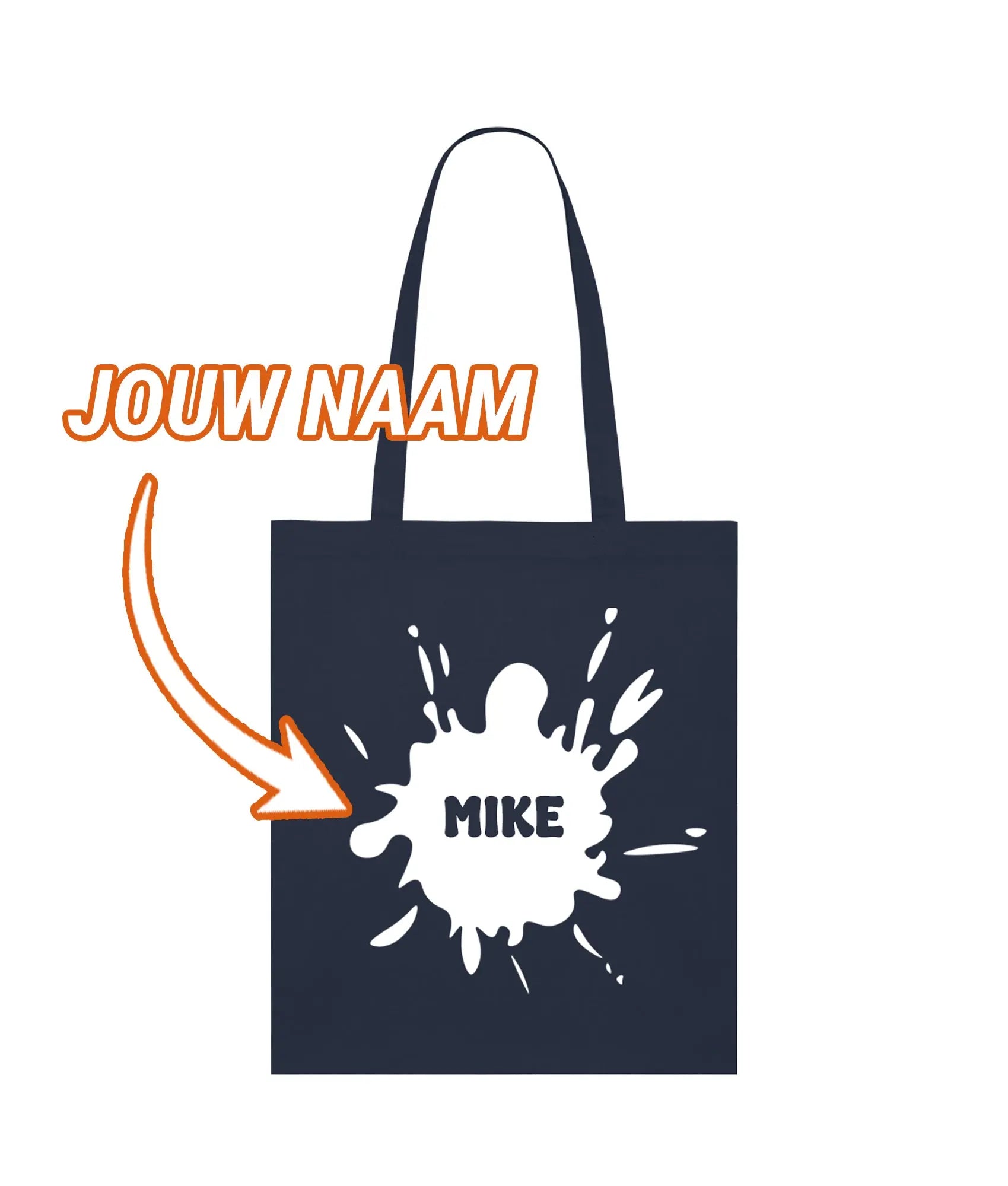 Tote bag met naam en verfvlek de Bedrukwinkel