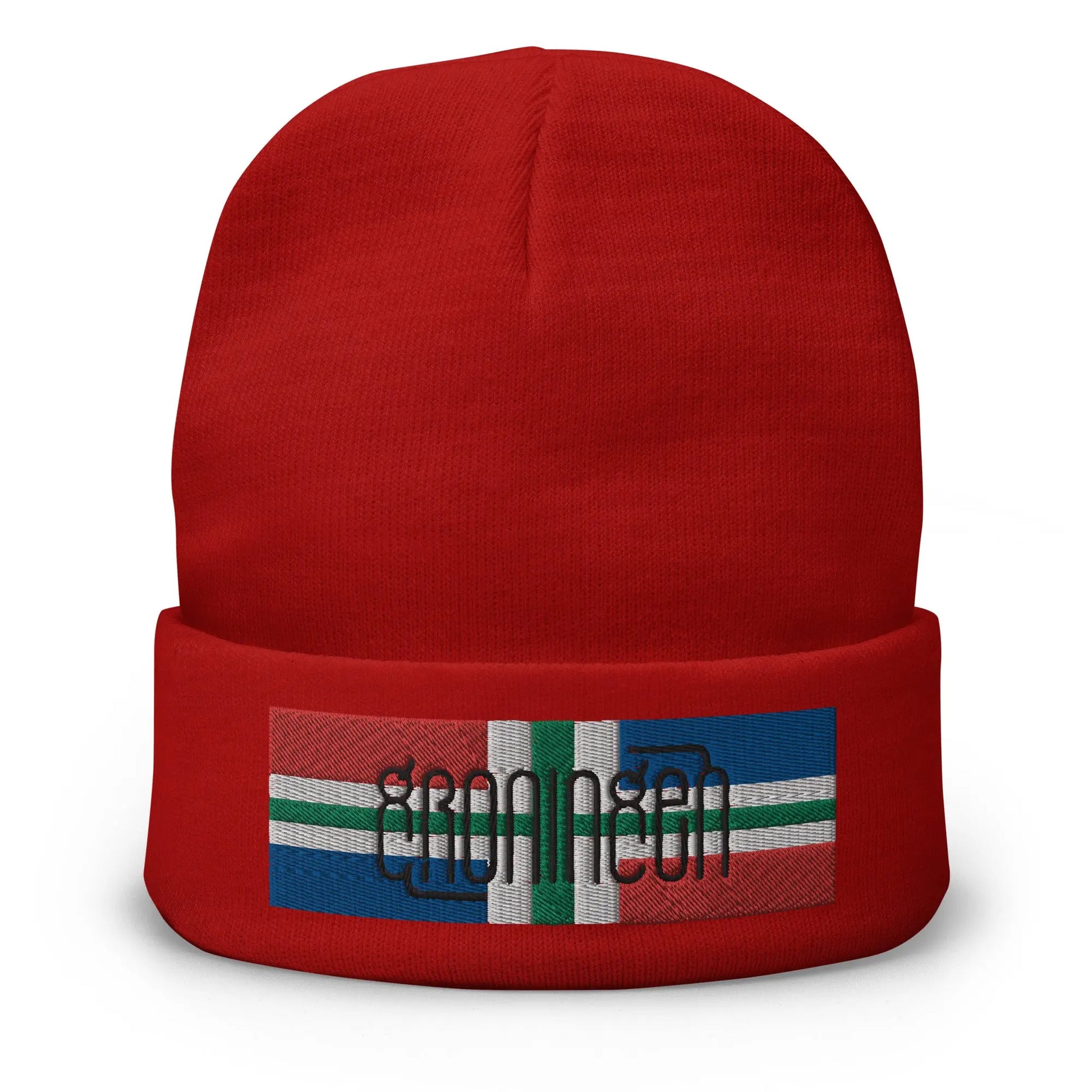 Beanie met geborduurde vlag en tekst GRONINGEN de Bedrukwinkel